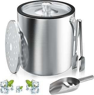 Eiswürfelbehälter, 3L Eisbehälter rund mit Sieb und Eiszange, Eiswürfelbehälte, Sektkühler Flaschenkühler, Eiswürfel Kühler für Bar, Party, zur Aufbewahrung von Eis und zum Kühlen von Getränken