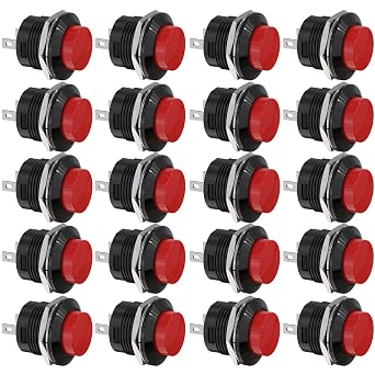 Clyxgs SPST Mini Push Button Switch AC250V / 3A AC125V / 6A Without Locking Round Push Button Switch Red Cap 20 Pack