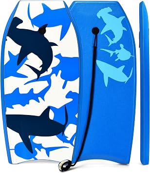 LDAILY Body Board for Beach, 33/37/41 Lightweight Bodyboard with EPS Core, XPE Deck & HDPE Slick Bottom, Dual Channels & Wrist Leash for Youth, Adults, Surf Board for Sea, River