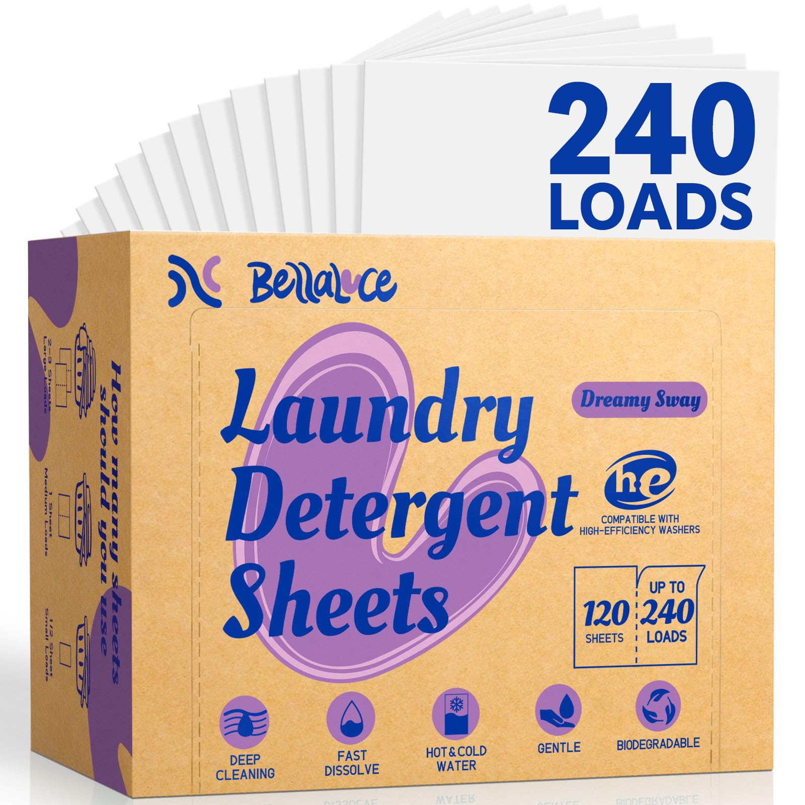 BellaLuce Laundry Detergent Sheets, 240 Loads, Midnight Tuberose Scent