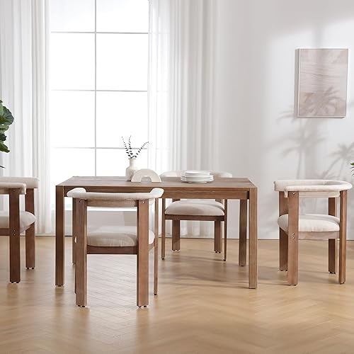 Miniatura 5 de Wahson Juego de 2 sillas de comedor tapizadas modernas de mediados de siglo, silla de comedor con decoración de granja con tapicería de lino y patas