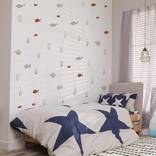 Miniatura 15 de funlife Calcomanías de pared de acuarela para despegar y pegar, calcomanías de pared de animales marinos, calcomanías de pared bajo el mar
