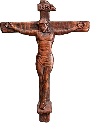 Miniatura 9 de BGCOPPER Crucifijo de pared de crucifijo de pie, cruz de Jesús INRI para pared, cruz de madera hecha a mano para decoración de pared para el hogar,