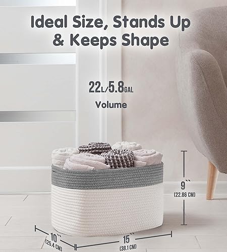 Miniatura 10 de CHAT BLANC Cestas de cuerda de algodón para organizar Cestas de almacenamiento de 15 x 10 x 9 pulgadas para estantes Canastas pequeñas tejidas