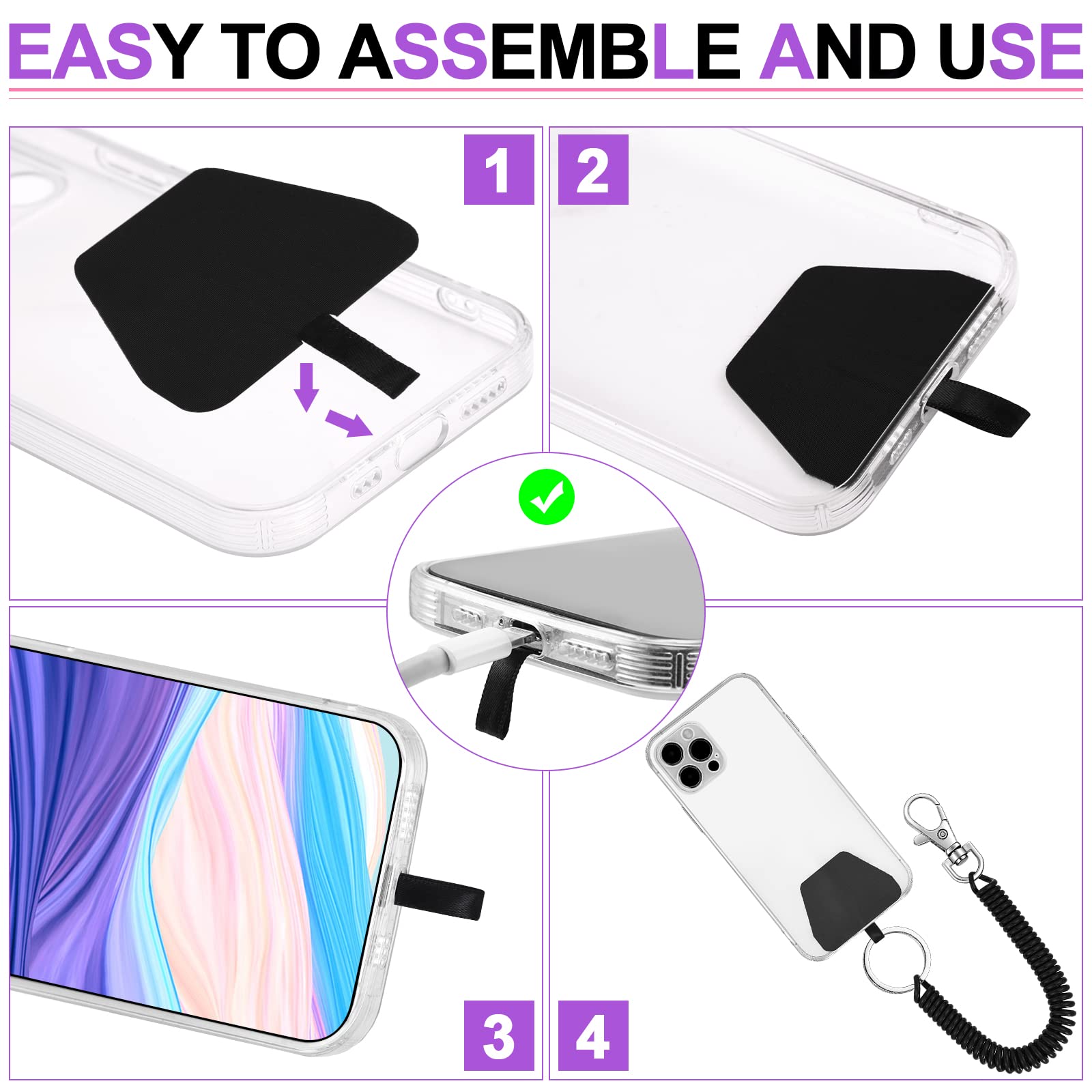 Phone Strap 5 Sets Phone Lanyard With Patch - Stretchy Coil Spring ...