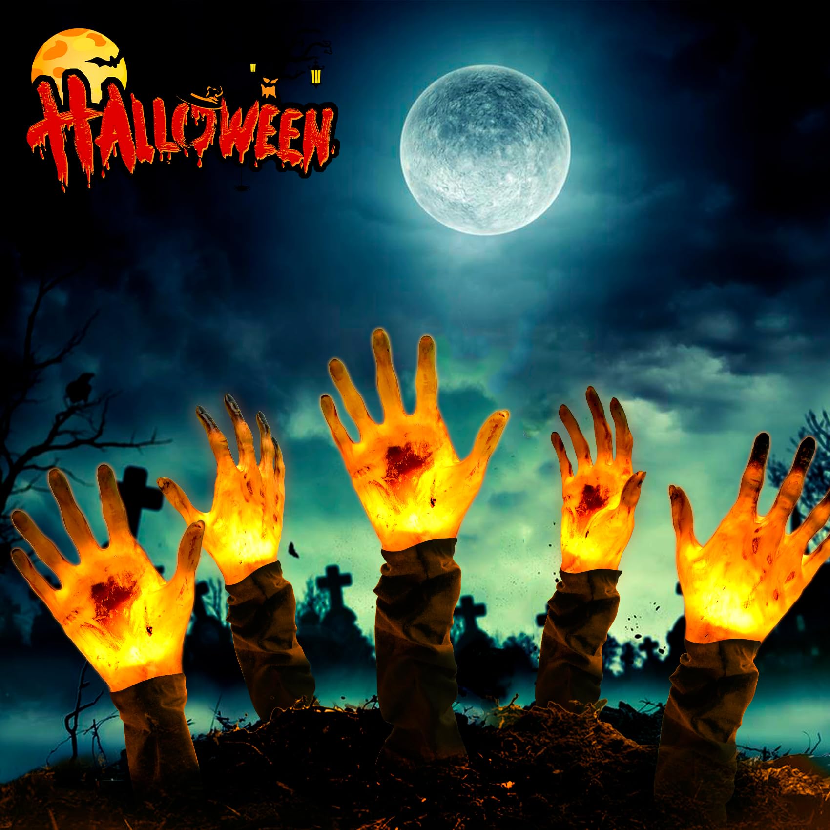 5PK Halloween Zombie Hands Pathway Lights, Battery Operated Waterproof Arms Stake Lights for Halloween Decorations Outdoor Garden Yard Pathway Decor