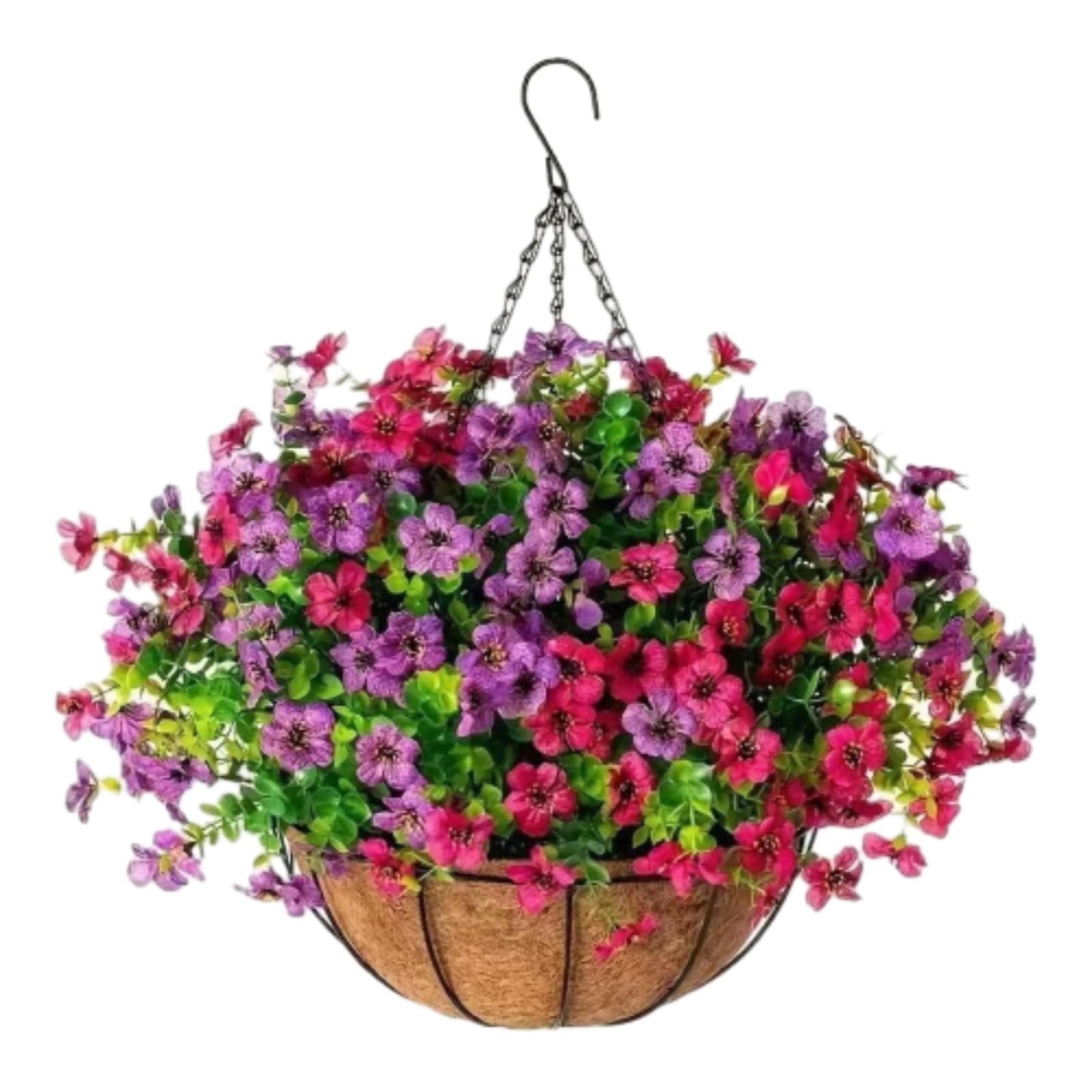 JORCEDI Simulated Hanging Flower Basket Artificial Hanging Basket with Flowers Chain Hanging Basket Bracket for Home Outdoors Garden Patio Porch (G)