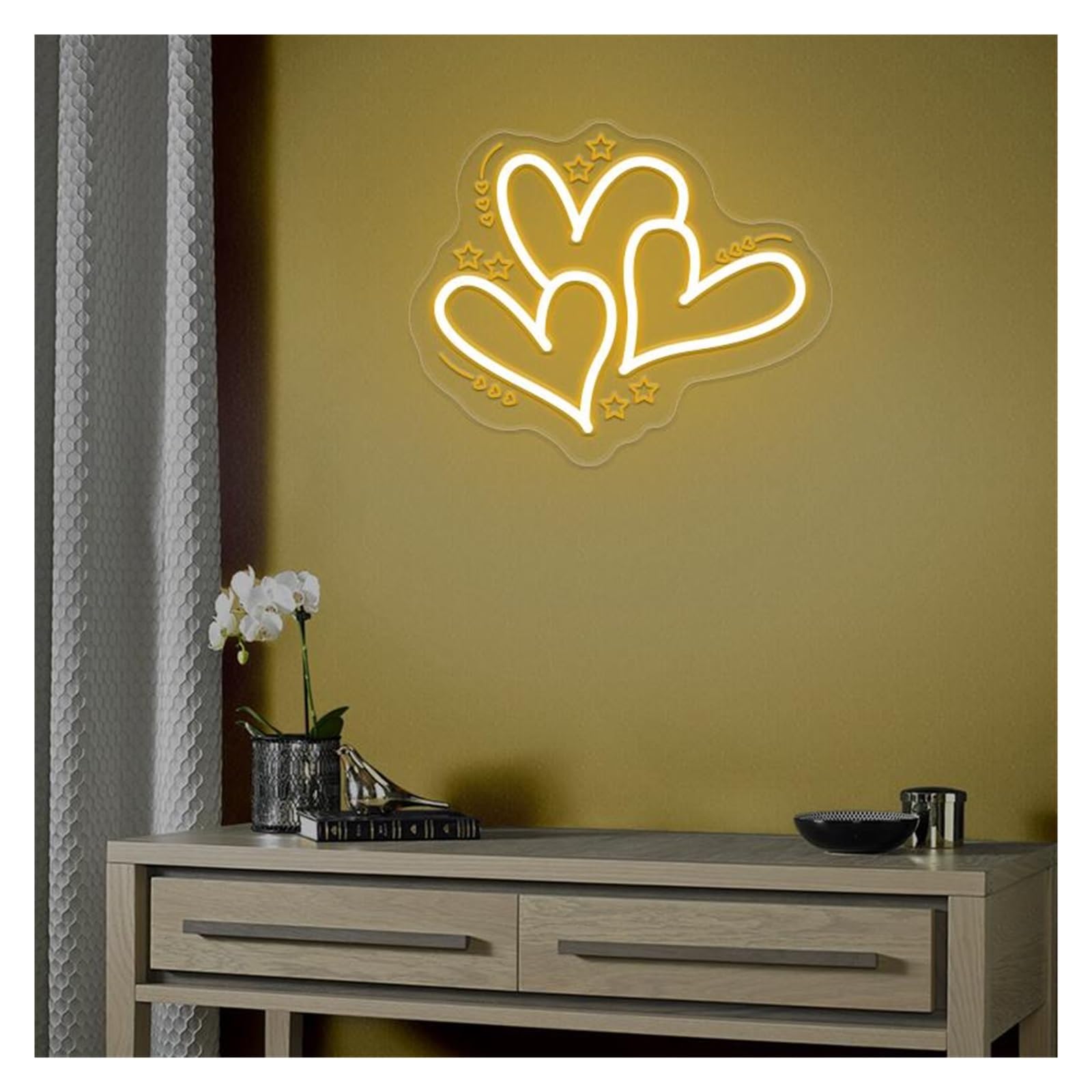 SHOUXI Sign Lamp Three Heart Neon Sign, Suitable for Minimalist Home Decor with Brightness Adjustable 31cmx38cm