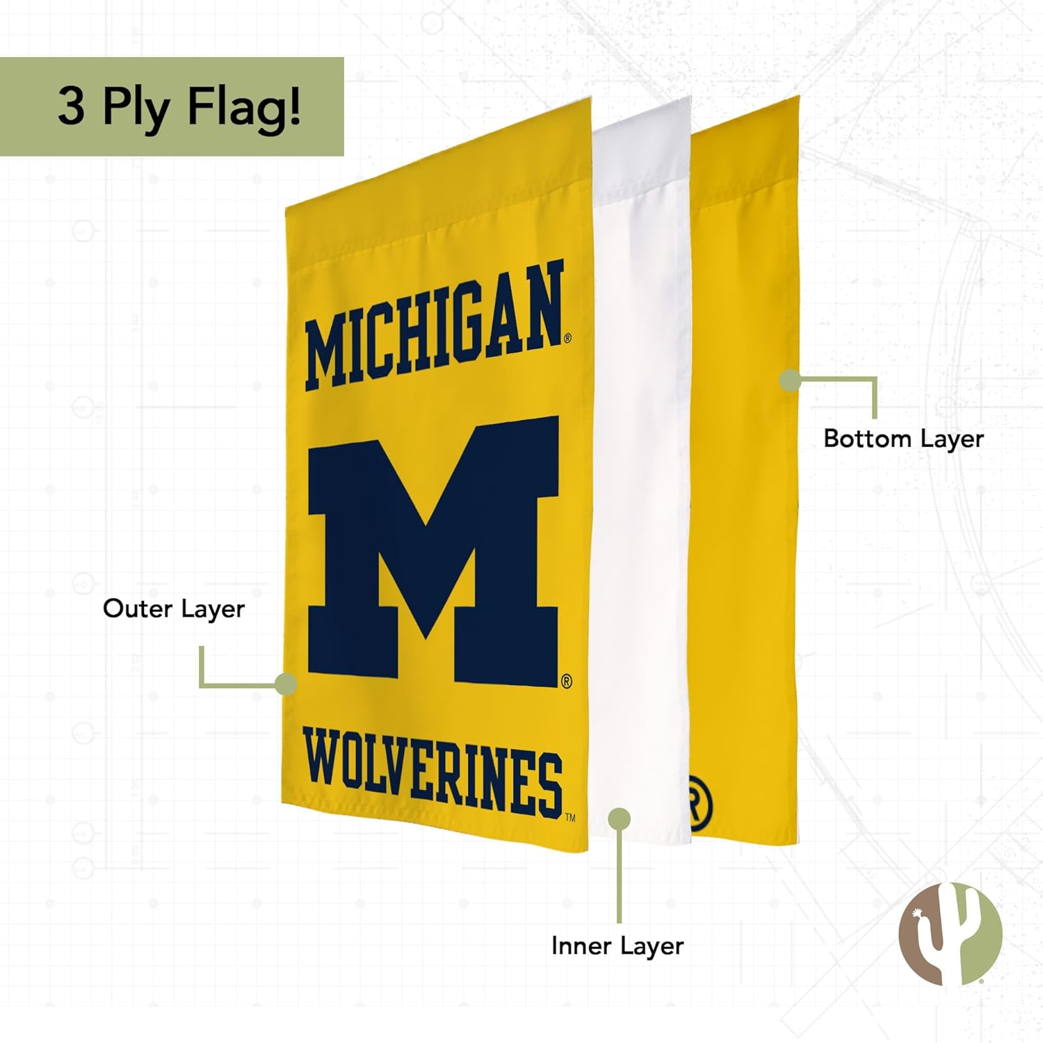 Desert Cactus University of Michigan UM Garden Flag – 19 x 12 inch Michigan Wolverines Banner, For Outdoor Display and Events (Design D) - Image 3