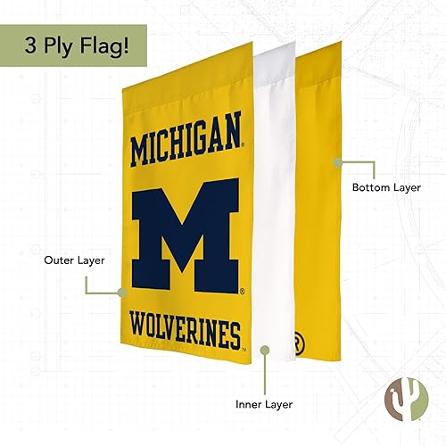 Miniatura 3 de Desert Cactus Bandera de jardín de la Universidad de Michigan UM  19 x 12 pulgadas, bandera de Michigan Wolverines, para exhibición al aire libre y
