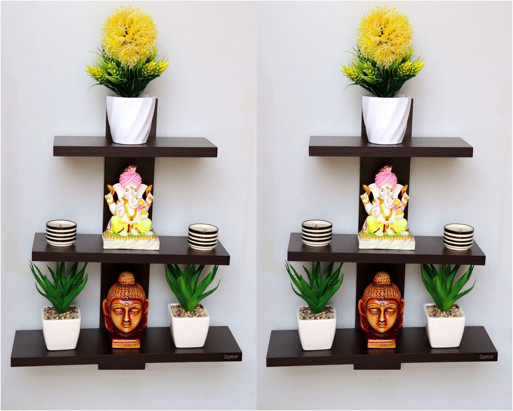 Captiver Engineered Wood Wall Mount Decor Shelf Rack Self Shelves Set of 2 Wenge