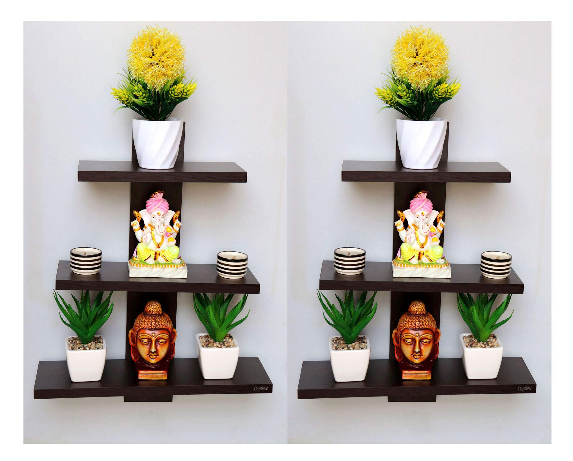 Captiver Engineered Wood Wall Mount Decor Shelf Rack Self Shelves Set of 2 Wenge