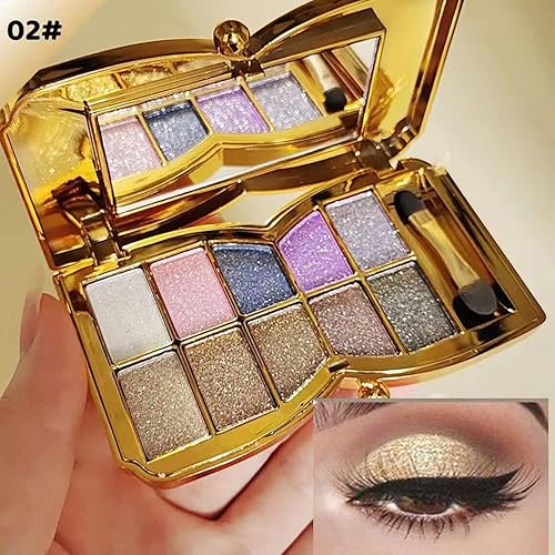 Miniatura 13 de Paleta de sombras de ojos doradas brillantes – 10 colores brillantes sombra de ojos purpurina altamente pigmentada, de larga duración, impermeable