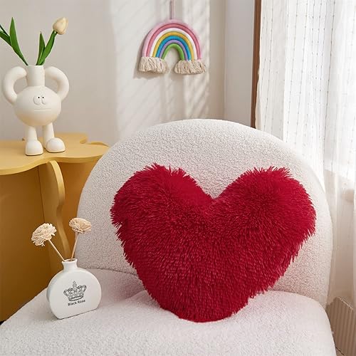 Vista 56 de MOOWOO Almohada de corazón esponjosa, almohada de piel sintética, felpa sherpa, cojín suave y bonito, día de San Valentín, día de Acción de Gracias