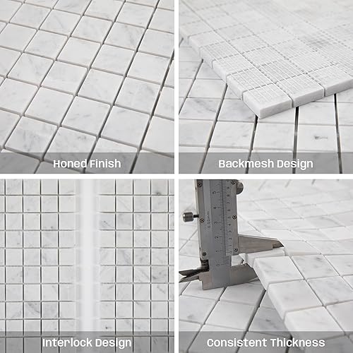 Miniatura 9 de Adolif Carrara - Mosaico de mármol blanco, mármol 100 % natural, pulido, mosaico de mármol blanco Carrara para cocina, baño, pared o ducha, 5 hojas,