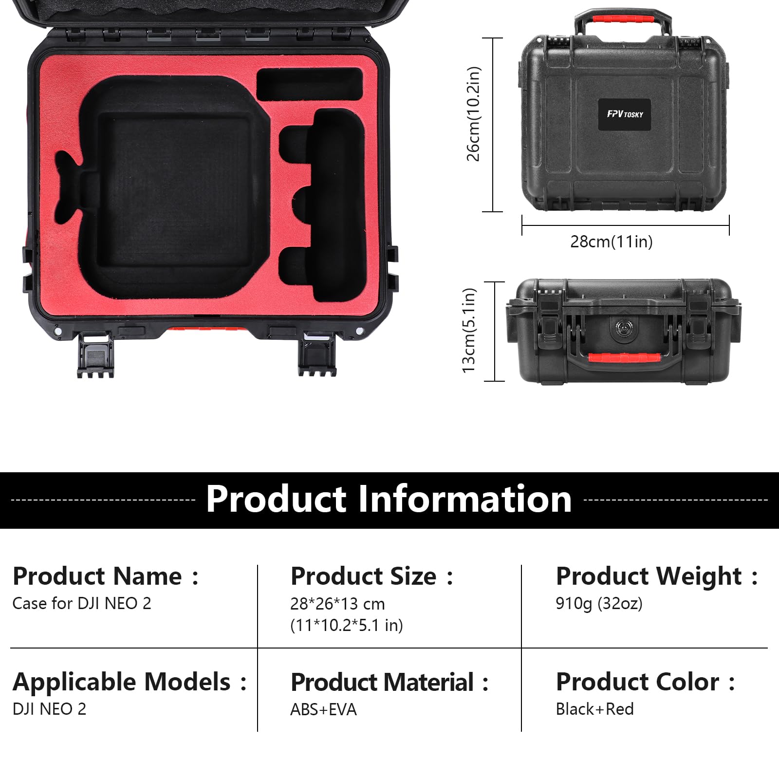 FPVtosky Custodia Rigida per DJI NEO 2, Valigia Impermeabile per Accessori NEO 2 Fly More Combo, Adatta al Controller Remoto DJI RC-N3 [SOLO CUSTODIA]