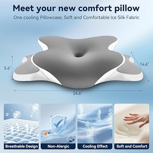 Miniatura 7 de Dreamers - Almohada ortopédica de espuma viscoelástica para aliviar el dolor de cuello, dormir de lado, almohada cervical refrescante para aliviar