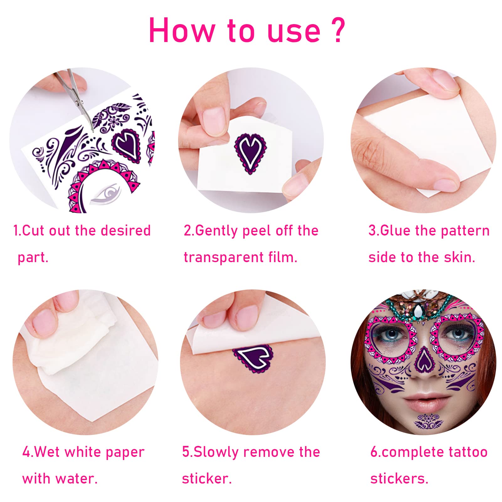 Pack De 13 Hojas De Tatuajes Temporales De Halloween Shinybox – 12 Tatuajes Faciales Que Brillan En La Oscuridad + 1 Hoja De Pegatinas De Gemas – Fáciles De Aplicar Y Quitar