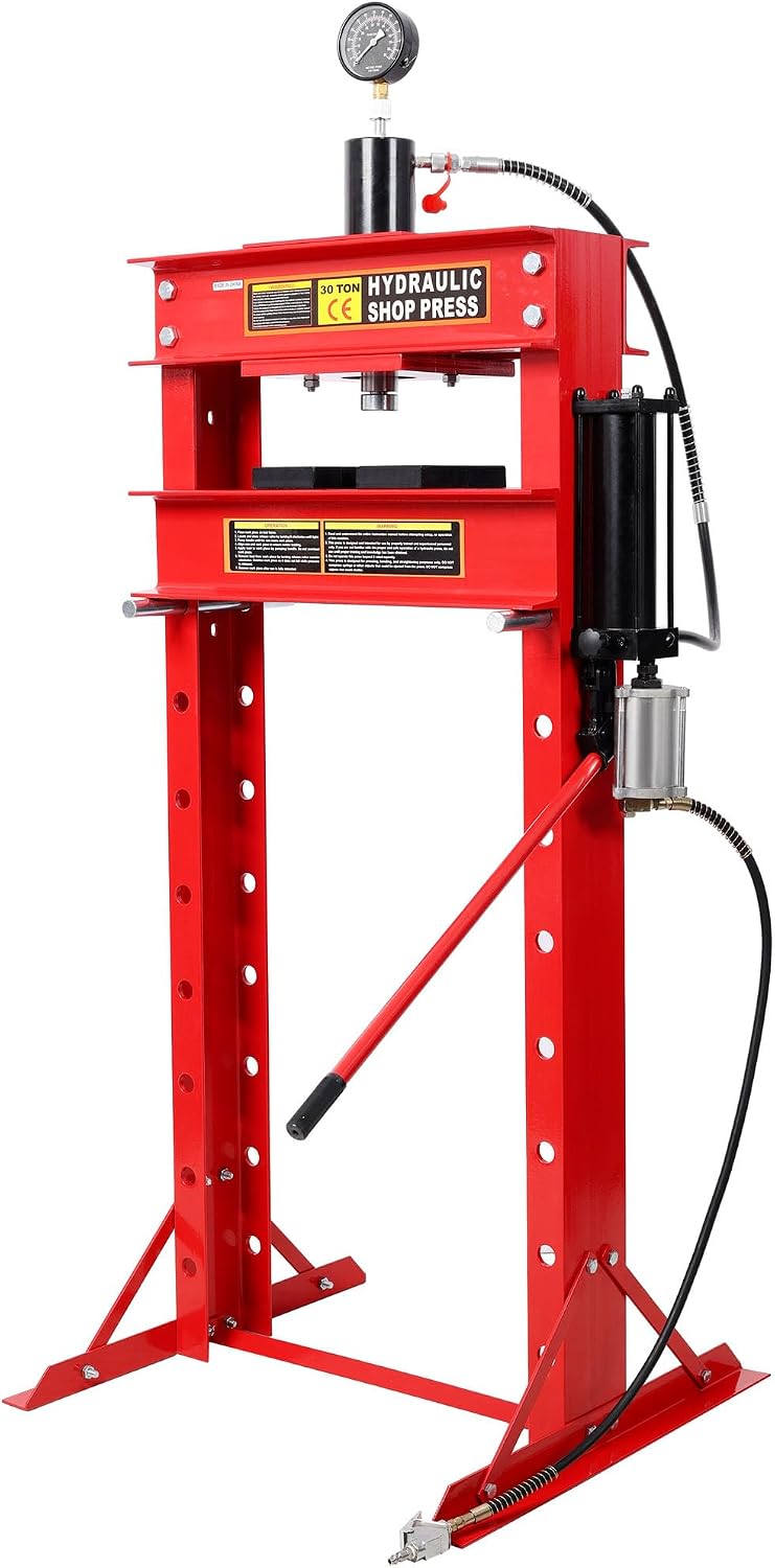 30 Ton Shop Press, Heavy Duty Hydraulic Press wth Press Plates, H-Frame Hydraulic Shop Presses for Garage Car Repair Mechanical Workshops, Adjustable Hight, Floor-Standing (Orange + 30 Ton)