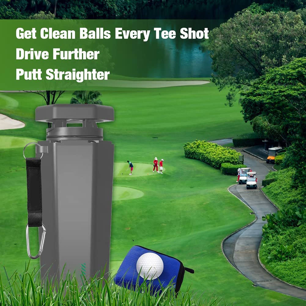 ZYWUOY Arandela de pelotas de golf, limpiador portátil de pelotas de golf con toalla, kit de limpieza multiusos para palos de golf, limpieza portátil de bolsas de golf o carritos, color negro