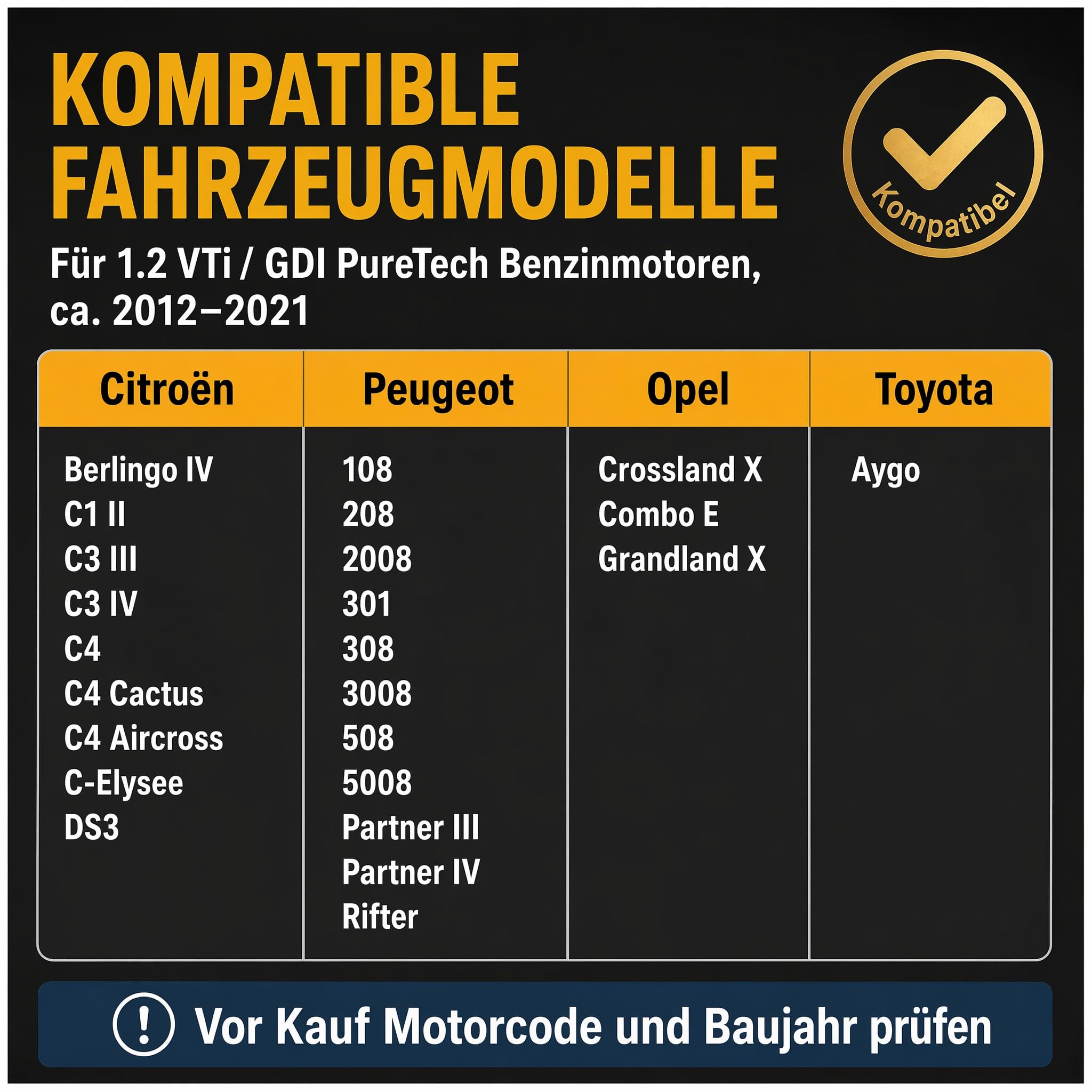 Set di attrezzi per la regolazione del motore, per cinghia dentata 1.2 PureTech, 109-2C/0109-2C | Adatto per Citroen, Peugeot, Opel, Toyota Aygo. Contiene 109-2D, 0109-2B, G-0109-2E. Preciso, 300 Nm, acciaio al carbonio