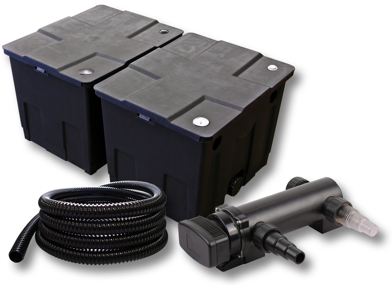 SunSun Kit complet: CBF-350B Filtre de bassin jusqu'à 60000 L Biologique, CUV-318 lampe uv UVC Clarificateur avec 18W, 5m Tuyau 25 mm (1")