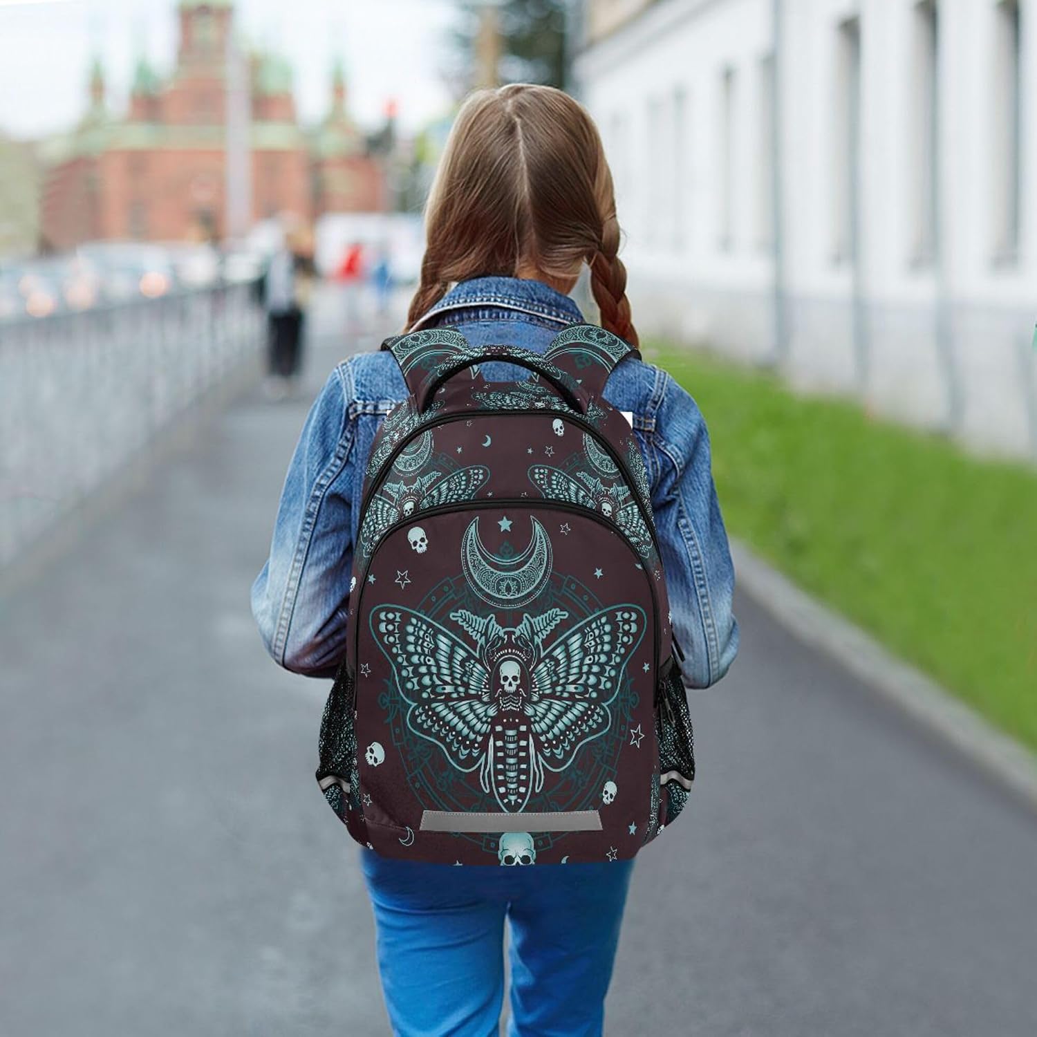 Mnsruu Laptop Backpack with Chest Strap, Gothic Skull Butterfly School Backpack, Travel Hiking Backpack for Boys Girls Teen Adult, Rucksack, Knapsack image 3