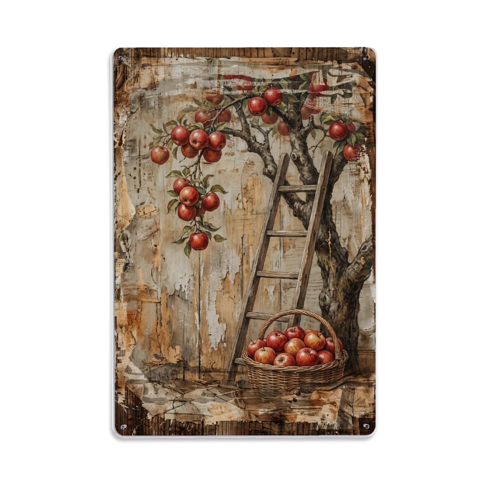 Apple Orchard Harvest Red Fruit Countryside Picking Metal Tin Sign Plaque Wall Decor for Cafe, Club Bar, Office, Home Garden Metal Poster 8x12Inch