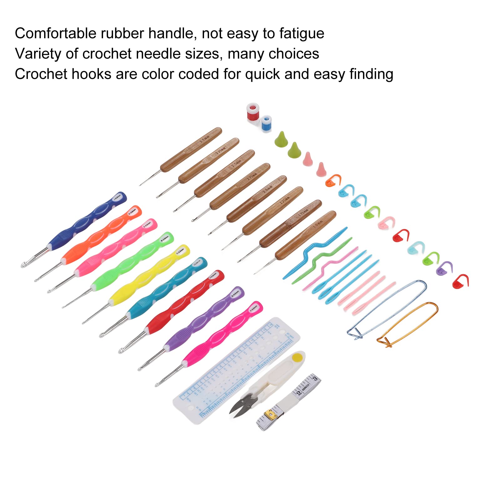 Häkelnadel-Set in mehreren Größen, weiche, ergonomische Griffe, buntes Aluminium-Häkelset mit Aufbewahrungstasche für Decken, Mützen, Schals – DIY-Bastelprojekte