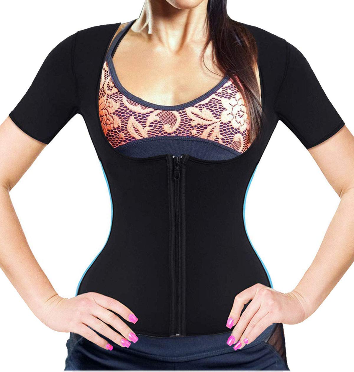 Lelinta Women Neoprene Sauna Sweat Waist Trainer Vest for Weight Loss Gym Workout Body Shaper Tank Top Shirt Black