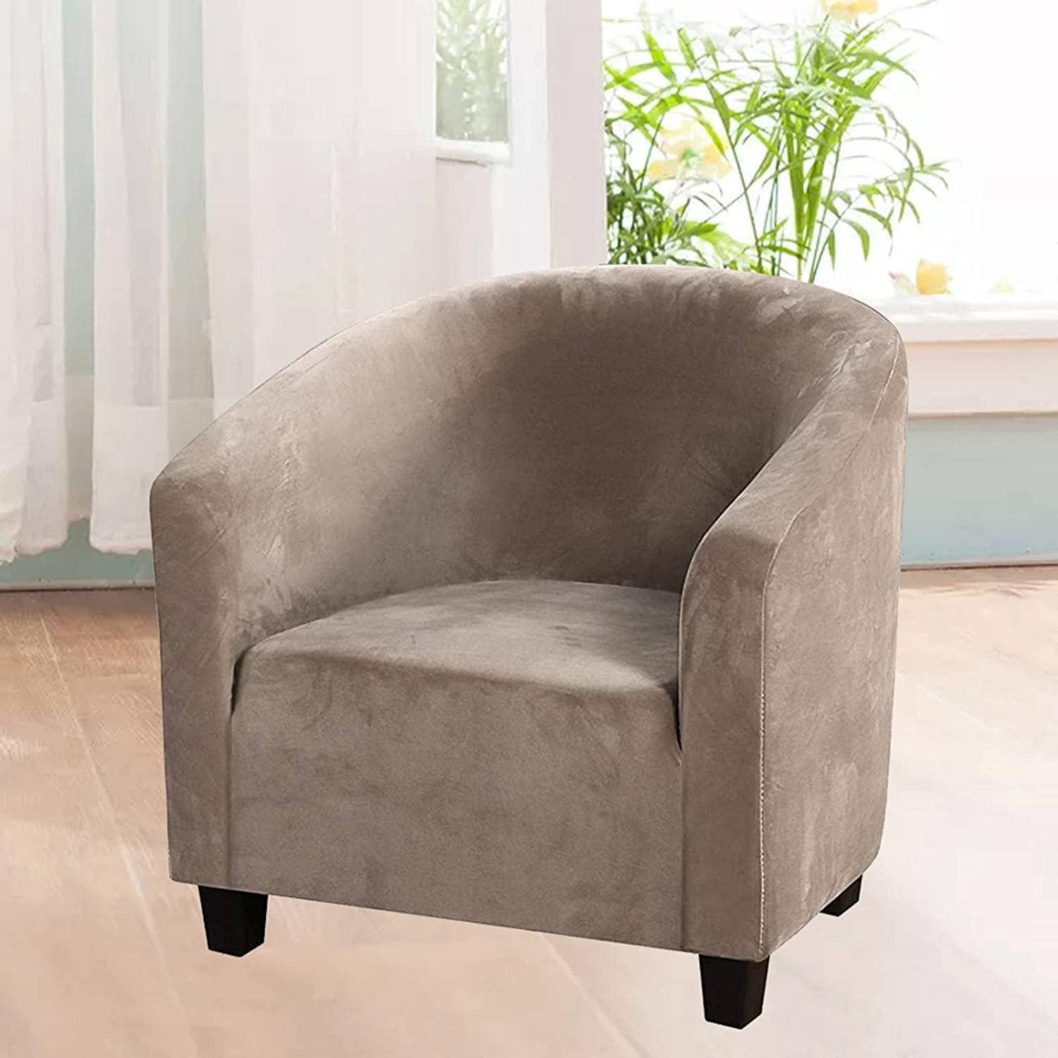 Konsilsa Velvet Club Chair Slipcovers, Stretch Cushion Cover Removable Stretch Tub Chair Covers Tullsta Armchair Furniture Protector for Living Room (Color : Taupe)