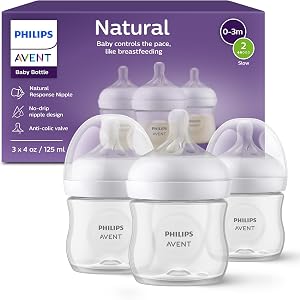 Biberon naturel Philips Avent avec tétine à réponse naturelle (débit lent, débit 2), 4oz, 3-paquet, SCY900/03