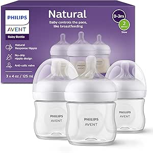 Philips Avent Natural Baby Bottle with Natural Response Nipple (Slow Flow, Flow 2), 4oz, 3-pack, SCY900/03