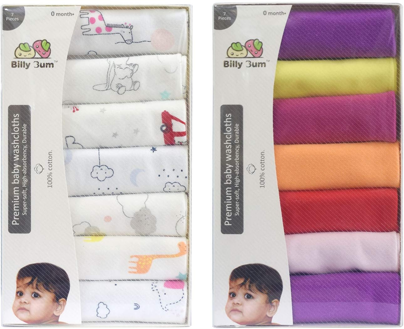 Billy Bum Washcloth for New Born 100% Hosiery Cotton/Reusable Extra Soft Face Towels washcloth for Babies (14 pieces) Color may vary (Pack of 2)