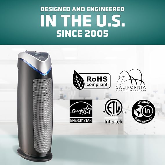 GermGuardian HEPA Air Purifier - Large Room Air Purifier for Bedroom, Office, Dorm, and Home - Filters Pet Dander, Dust, Pollen, Smoke, Scents - AC4825E - 22 Tower - Gray
