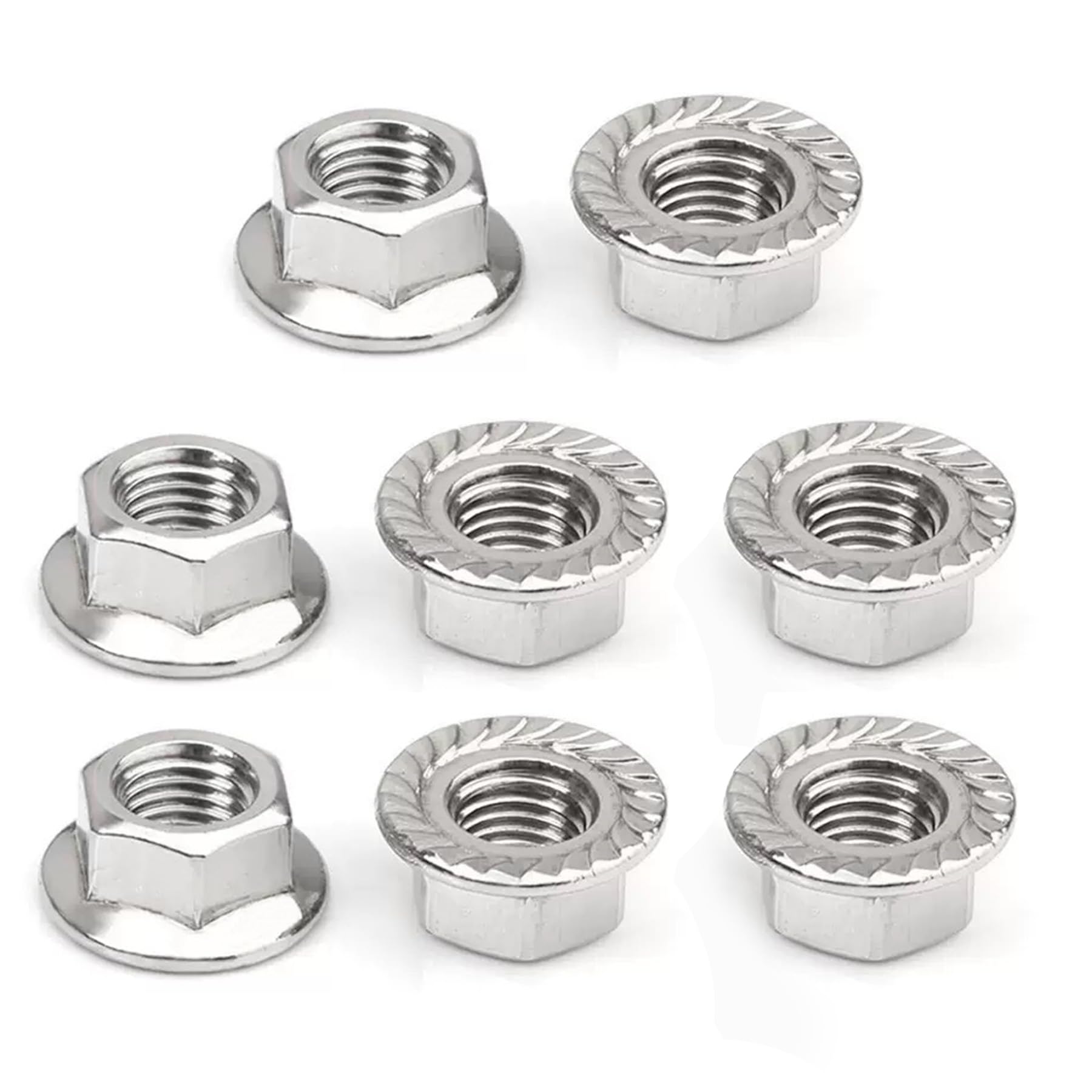 Kiyraglo M10 Fine Thread Flange Nuts 304 Stainless Steel Hex Lock Nuts for Automotive Machinery & DIY Projects, M10 × 1mm x 8pcs