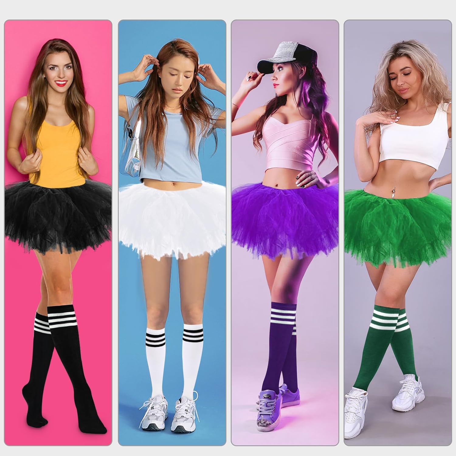 Tutus for Women Adult,5 Layered Tulle Neon Tutu Skirt with Tube Socks & Sunglasses for Carnival Running Party Ballet Dance - Image 6