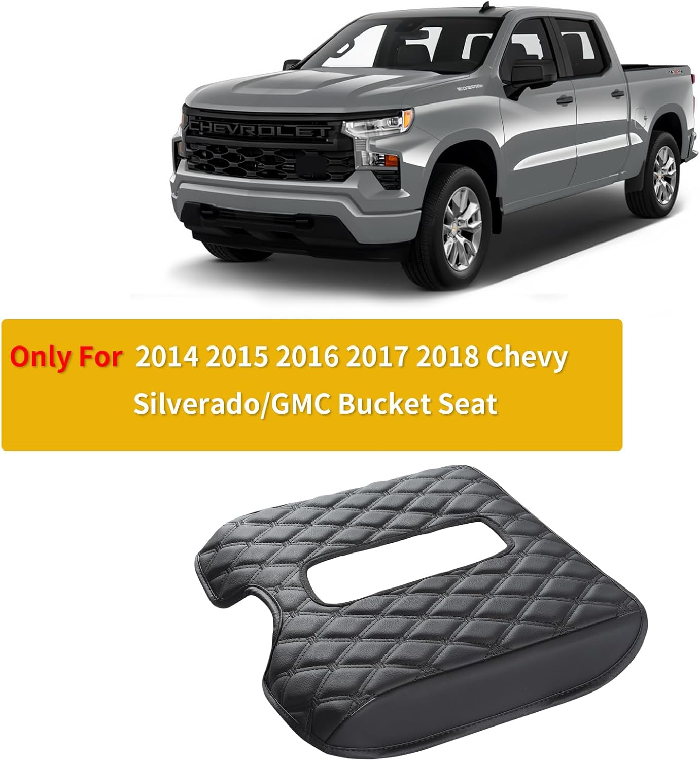 GIANT PANDA Custom Center Console Cover Fit 2014-2018 Chevy Silverado&GMC Sierra 1500 2500 3500 & 2015-2020 Tahoe Yukon Suburban with Bucket Seat, Leather Armrest Console Cover-Full Protection-Black