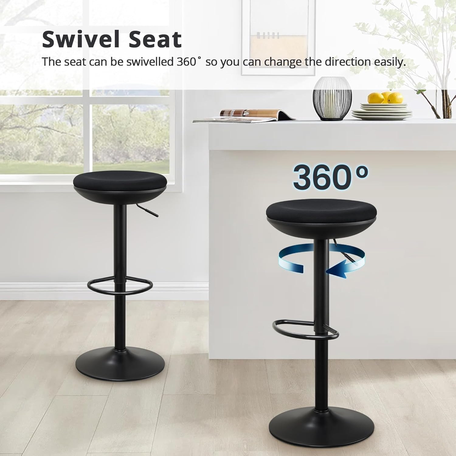 IWMH Standing Desk Stool, Ergonomic Adjustable High Wobble Stool, Round Seat 360° Swivel Standing Desk Office Chair Without Backrest for Bedroom, Kitchen, Living Room (Black)