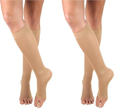Truform Womens Compression 20-30 mmHg Knee High Open Toe Stockings Beige, Medium, 2 Count
