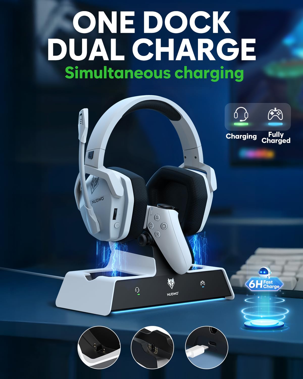 NUBWO G06 Pro Headphones Wireless Gaming Low Latency - Dettaglio