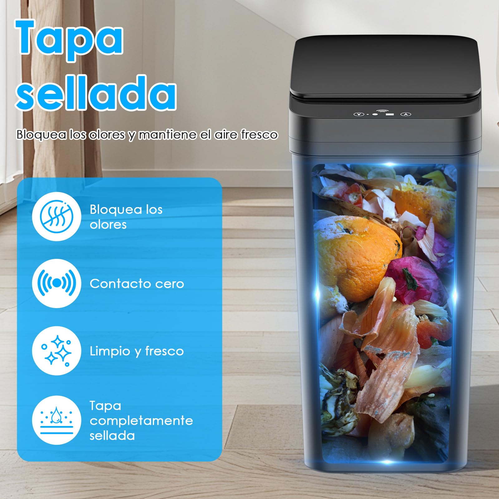 Dreamhigh Cubo Basura Automático Set De 2, Papelera Inteligente De 15L Y 12L Con Tapa Automática Y 3 Modos, Silenciosa E Impermeable Para Cocina, Baño, Oficina, Cubo Basura Baño Con Sensor
