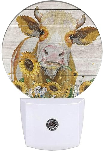 EKOBLA Luz nocturna de ganado rústico de granja, con luces nocturnas de girasol amarillas, enchufable a la pared, lámpara LED de encendidoapagado
