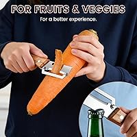 Vista 8 de Nuevo pelador de verduras multifuncional para cocina, con mango de madera y abridor de botellas, hoja de acero inoxidable ultra afilada para frutas