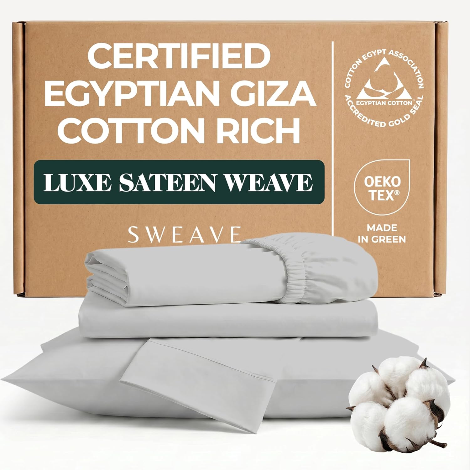 THE LINEN COMPANY NEW YORK Certified Egyptian Cotton Sheets Queen Size Set Optimally Blended with Long Staple Cotton - Silky-Soft Luxury Sateen Sheets - Wrinkle-Resistant, Skin Friendly & Breathable