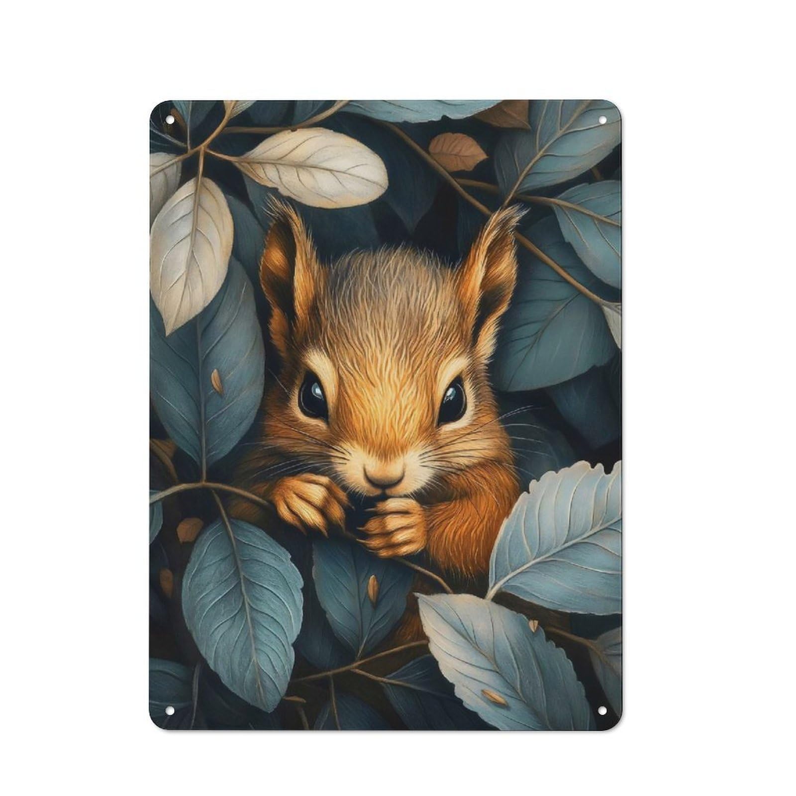 Junmoney Squirrel In Leaves For Man Cave Or Games Room, Retro Metal Plaque 40X30cm, For Metal Sign Collectors, For Garage And Workshop Walls