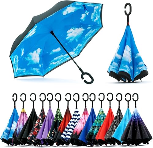 Vista 194 de SIEPASA Paraguas invertido invertido de 49/56 pulgadas, doble toldo extra grande, ventilado, resistente al viento, impermeable, paraguas de golf