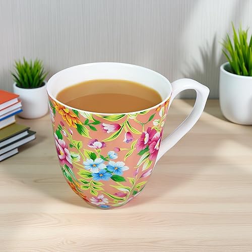 Miniatura 6 de Taza floral de porcelana de hueso de 14 onzas  Taza de café floral Novetly para mujeres y hombres, taza de té de café ligera de hueso con asa