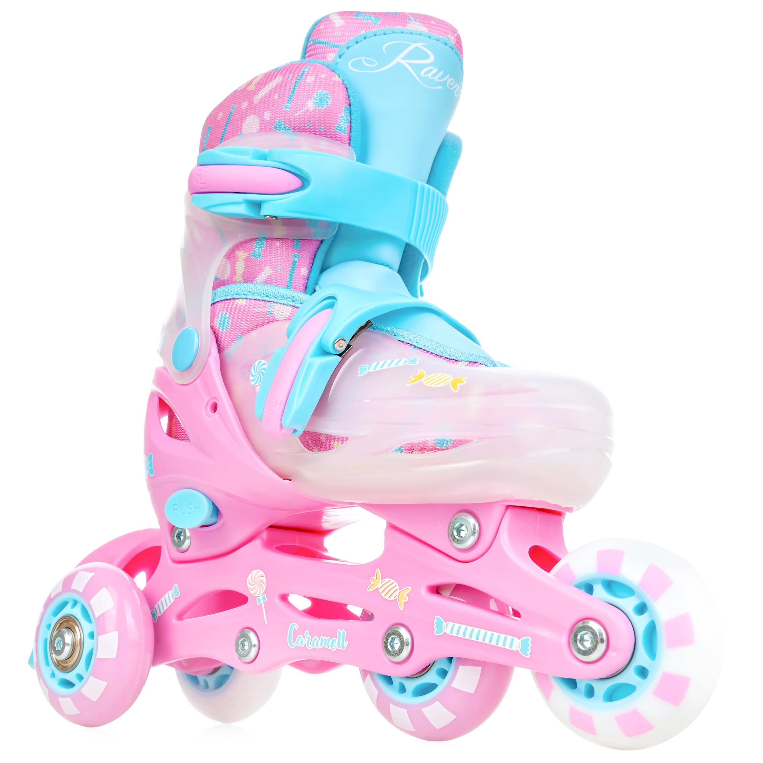 Raven - Pattini a rotelle per bambini, ragazze, ragazzi, adulti, bambini - Pattini a rotelle, 4 in 1 con pattini da ghiaccio, quad, per principianti - Regolabili