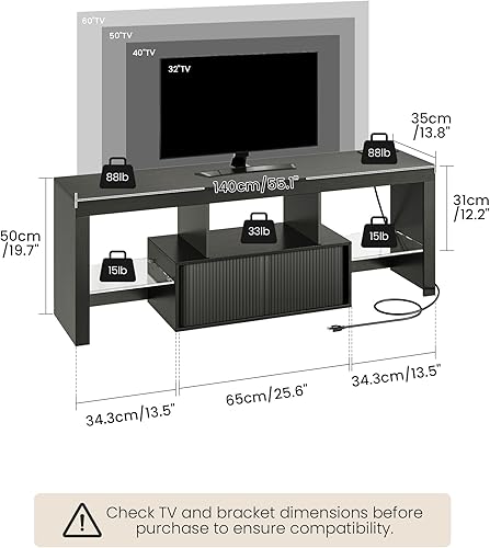 Miniatura 3 de Soporte de TV con toma de corriente, mueble de TV moderno para televisores de 55 pulgadas y 60 pulgadas, consola de TV multimedia con tira de luz